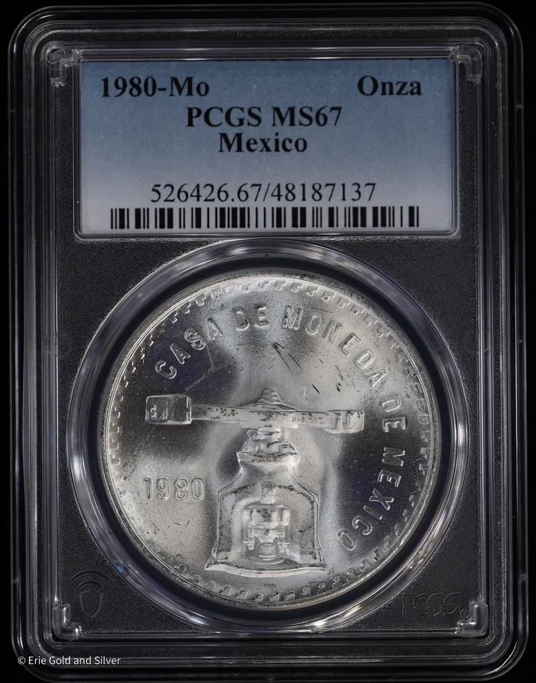 1980-Mo Mexico 1 oz Silver Casa De Moneda PCGS MS 67 | Prooflike Reverse UNC BU - Image 1 of 4