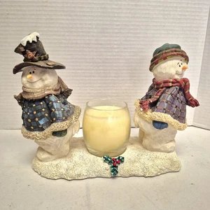 Schneemann und Frau Figuren Sammlerstück Weihnachtsdeko mit Gold mit Kerze - Bild 1 von 14