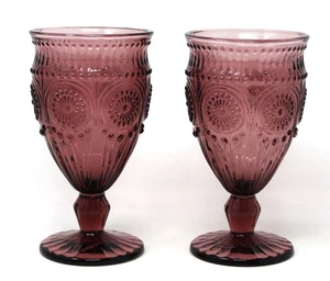 Set of 2 Pioneer Woman  Adeline Purple Plum Stemmed Footed Goblet Glasses 6.5" - Picture 1 of 5