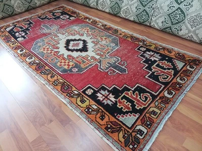 Antique Floral Rug, Antique Geometric Rug, Multicolor Handmade Rug, Tribal Rug - Image 1 of 4