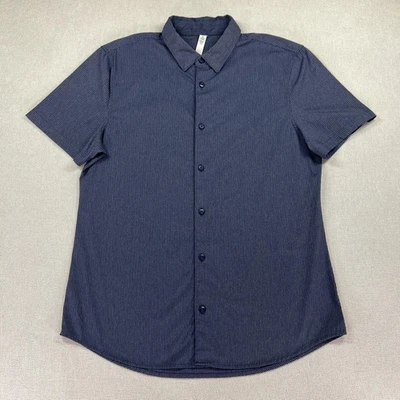 Lululemon Shirt Mens Medium Blue Pinstripe Short Sleeve Button Front Stretch - Image 1 of 4