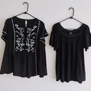 Anthropologie Bundle (2) Black Tops Alexandrine Embroidered Puff Sleeve Smock XL - Bild 1 von 21