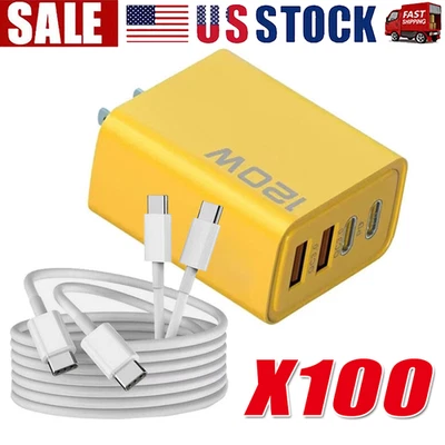 LOTE Cargador de Pared Rápido 120W 4 Puertos USB C Bloque Todo Teléfono Celular 16 15 Samsung iPad Foto 1 de 4