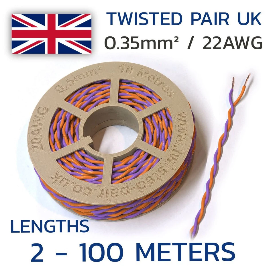 Twisted Pair UK - Purple & Orange Wire 22 AWG / 0.35mm² Cable CAN Bus cable - Image 1 of 1