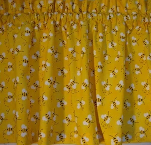 Valance with Bumble Bees on Yellow Background Custom Made Window Treatment - Picture 1 of 4