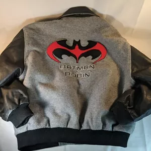 1997 Lunatex Batman & Robin Leather Wool Varsity Jacket Coat Uncle Ben's XL Gray - Picture 1 of 18