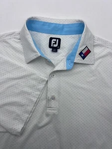 Footjoy Polo Shirt Mens Large White Blue Spotted Performance FJ The Dominion - Picture 1 of 10