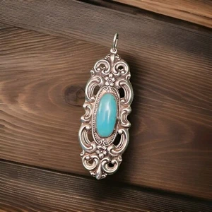 Vintage Sterling Silver TOWLE Turquoise Flower Scroll Design Pendant - Picture 1 of 19