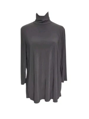 Blusa Slinky Brand para mujer talla mediana gris cuello alto ajustado Foto 1 de 4