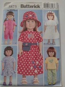 ©2003 Butterick 3875 18 Zoll amerikanisches Mädchen Typ Puppe Muster verschiedene Outfits - ungeschnitten! - Bild 1 von 2