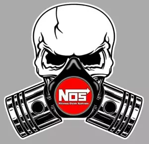 NOS Pistons - skull sticker vinyle laminé RED - Picture 1 of 1