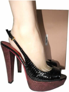 $645 Miu Miu By Prada Platform Pumps Slingbacks Peep Toe Shoes 39.5 - Picture 1 of 10