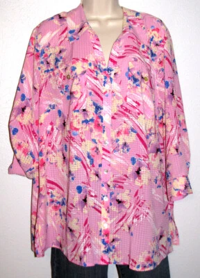 NY Collection Women's Plus Size 2X Silky 3/4 Sleeve Print Button-Up Blouse - Image 1 of 3
