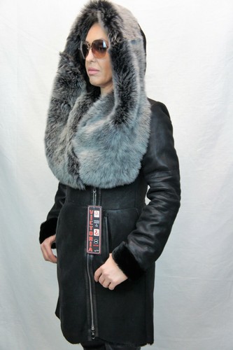 UNDERCOVER 100% vera pelle di pecora pelle toscana cappuccio giacca cappotto XS 6XL pelliccia nera