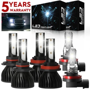 Combo 9005+H11+H11 LED Headlight Fog Light Bulbs High Low Beam 6000K White P4C - Picture 1 of 18