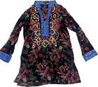 Key Lime & Pink Embellished Tunic Black Multi Cotton Made in Pakistan Small