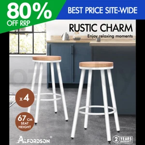 ALFORDSON 4x Bar Stools Retro Kitchen Vintage Chair Industrial Rocio White - Picture 1 of 10