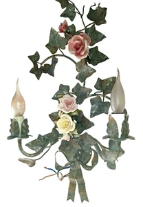 Einfache Wandlampe 2 Lichter Schmiedeeisen Blumen Keramik Efeu Wandlampe Vintage - Bild 1 von 6
