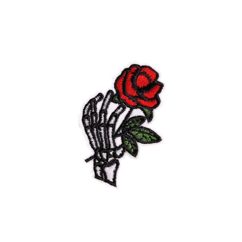 Rose skeleton Hand Embroidered Iron sew on patch  3771 - Image 1 of 1