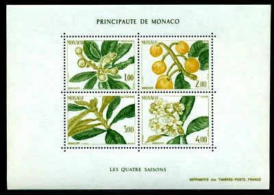 1985 Four Seasons,Loquat fruit Branch,spring,summer,winter,Monaco,Mi.Bl.29,MNH - Image 1 of 2