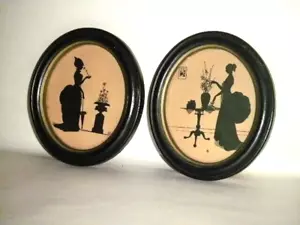2 RETRATOS DE PERFIL DE SILUETA COLONIAL 1946 SOMBRA OVALADA NEGRO ESPERANZA MARCO1 - Imagen 1 de 14