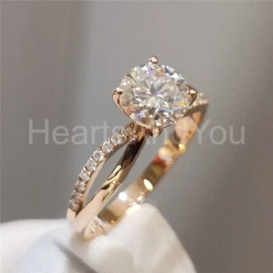 2ct Round Cut Moissanite Split Shank Engagement Ring 14K Yellow Gold Plated - Picture 1 of 4