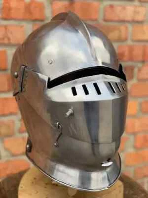 Casco de armadura cerrada guerrero medieval 16 calibre acero caballero casco Foto 1 de 4