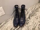Vintage Justin Boots Leather Kiltie Ropers Lace Up Navy Blue LO 527 Womens SZ 8B