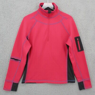 Title Nine Half Zip Pullover Pink Black Pocket Thumbholes Active Sweatshirt Sz L • 27.99€