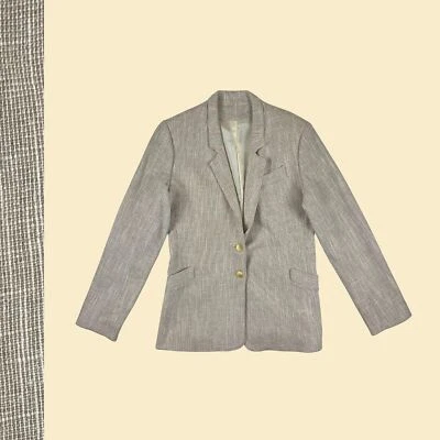 1980s burlap-style blazer jacket by JP Silver, cream/beige womens vintage jacket - Image 1 of 4