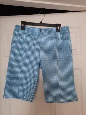 Pantalones Cortos Bermudas Adidas Talla 6 Mujer Aqua Blanco Cuadros Golf Caminar Preppy Foto 1 de 4