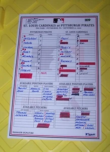 Pittsburgh Pirates Vs Cardinals Game Used Dugout Lineup Card 9/21/10 HologrT9 - Picture 1 of 3
