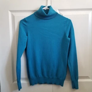 Vintage/Y2K Silk/Cashmere/Wool Teal Banana Republic Turtleneck Sweater - Picture 1 of 4