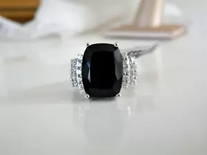 New Sterling Silver 925 Large Black Spinel Ring Size 7 - Picture 1 of 12