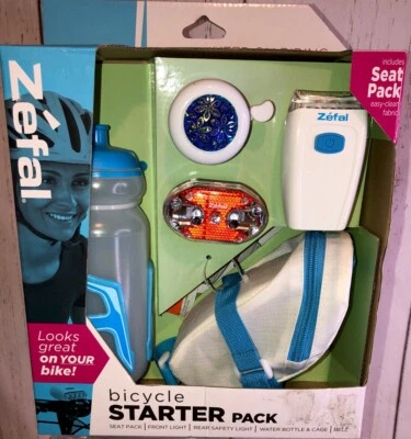 Pacote de assento para iniciantes de bicicleta 5 peças luz frontal e traseira garrafa de água gaiola sino - Imagem 1 de 3