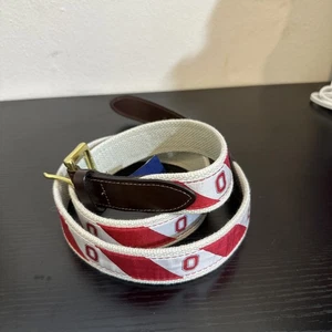 Vineyard Vines Ohio State Belt Size 44 Canvas Leather Brass Red White O Logo - Picture 1 of 6