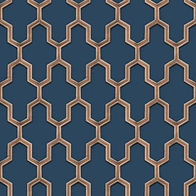 Design ID Wall Fabric Geometric Silk Deep Blue Copper Wallpaper WF121027 - Geo - Image 1 of 2