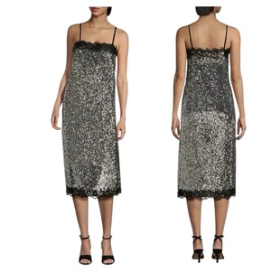 Vestido Gianni Bini x Lilly Sisto Allegra Lentejuelas Encaje Cuello Cuadrado Fiesta Talla 10 - Imagen 1 de 10