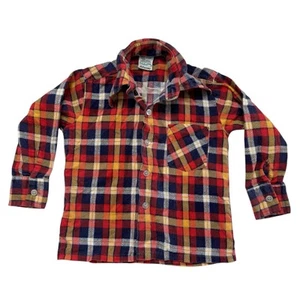 Vintage 80s Kids Flannel Shirt Toddletime JC PENNEY Sz 4 Cotton Blue Red Yellow - Picture 1 of 3
