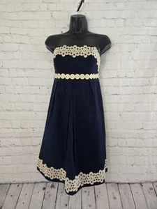 Lily Pulitzer Marine Gold Trägerlos Jacquard Schulterfrei Gefüttert Kleid Größe 0 - Bild 1 von 12