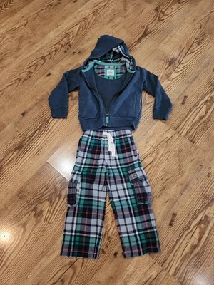 109-Boys Mini Boden 工装法兰绒格子裤绿色 4 码蓝色夹克 4-5 — 第 1/4 张图片