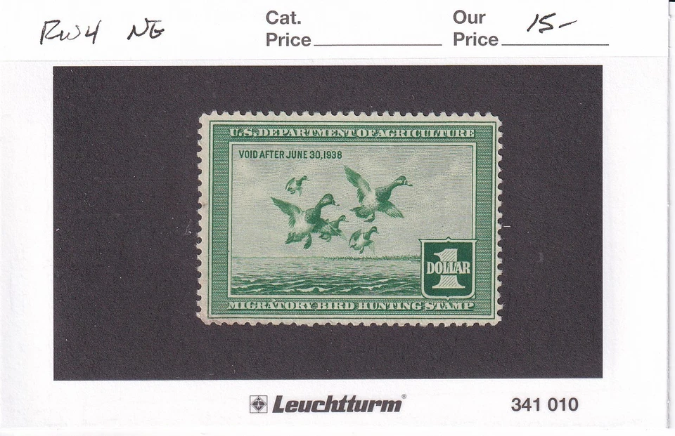 U.S.: Sc # RW4, $1 Federal Duck Hunting Stamp, MNG (E15626) - Image 1 of 1