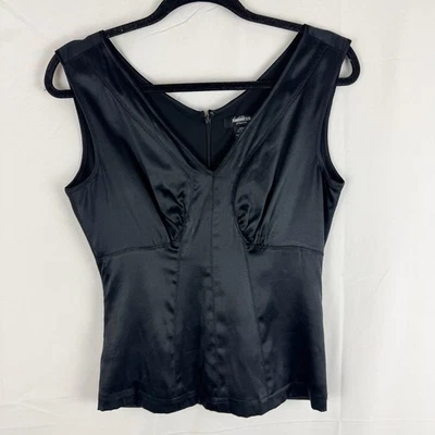 Babydoll Y2K Express Negro Tanque Cuello en V Mezcla de Seda Espalda Acanalada Talla 8 - Defectos Foto 1 de 4