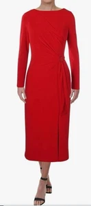 LAUREN RALPH LAUREN Connie rot Schnalle Faux Wickel Midi Kleid 16 Jersey Urlaub - Bild 1 von 17