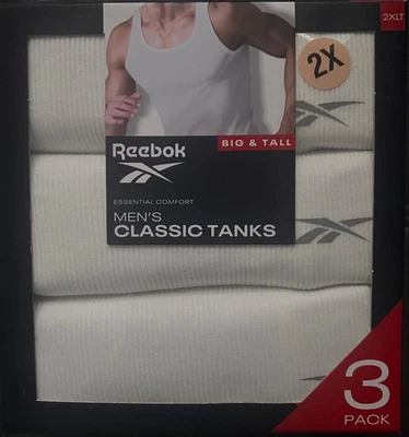 🔥Reebok 3 Pack Big & Tall 100% Cotton Tank Top Undershirts White SIZE 2XLT NIB - Image 1 of 4