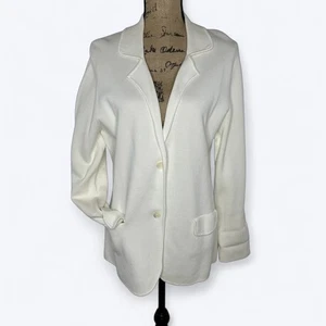 Lands End Knit Blazer Sz XL Off White Minimalist Classic Career Casual Preppy - Picture 1 of 14