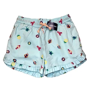 Lands End Girls Swim Shorts Beach Print Cotton Summer Light Blue Medium - Picture 1 of 10