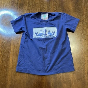 Shrimp & Grits Kinder Navy gesmokter Wal Anker T-Shirt 2T - Bild 1 von 6