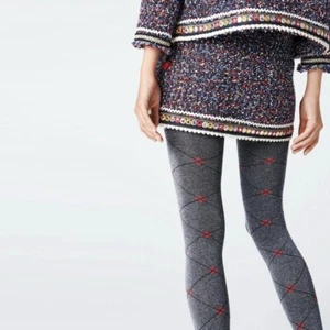 Fiore Libro fancy pantyhose pattern heavy winter tights 40 Den Melange with Red - Picture 1 of 9
