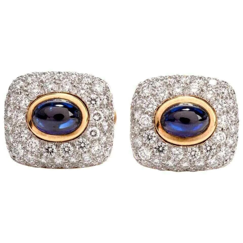 2.50CT Oval cut sapphire & round cz Bezel set yellow rhodium 925 Silver Cufflink - Image 1 of 4